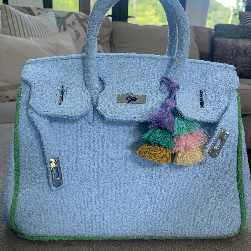 Blue and Green Satchel with Silver Hardware
